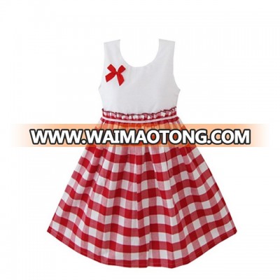 Custom Fashion Girls Dress Red Tartan Sundress Kids Clothes Girls Dress Kids Cotton Dress Wholesale